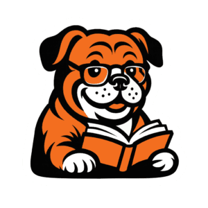 Cane con occhiali legge un libro