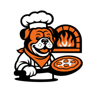 Cane chef con pizza nel forno